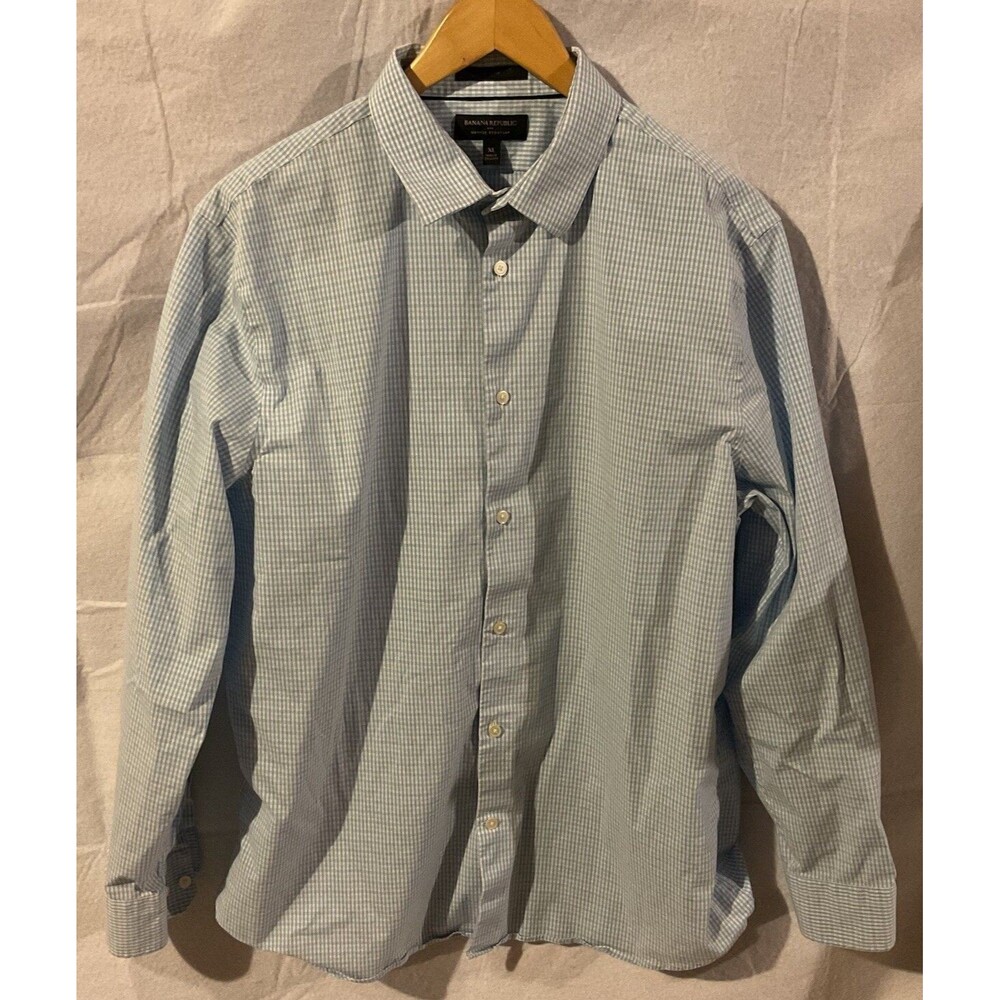 Men’s Banana Republic Long Sleeve Button Down White Plaid Shirt XL